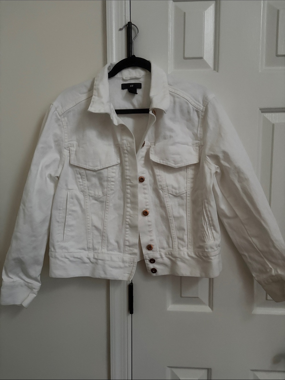 H&M White Women's Denim Jacket with Button Front